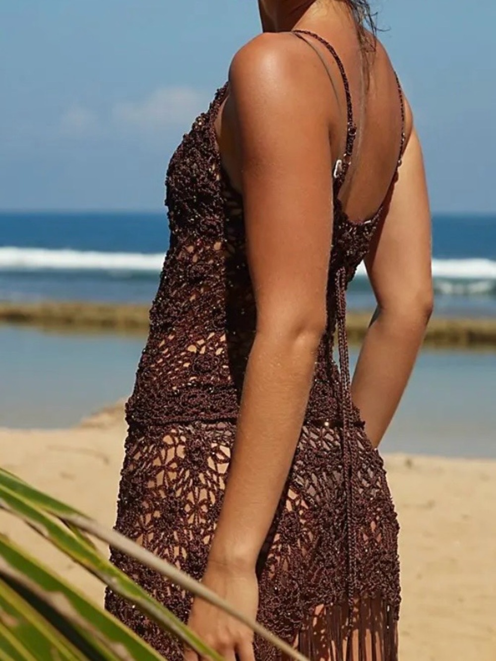 NWOT Frankie’s bikinis pearl crochet coverup set in bourbon - Picture 2 of 16